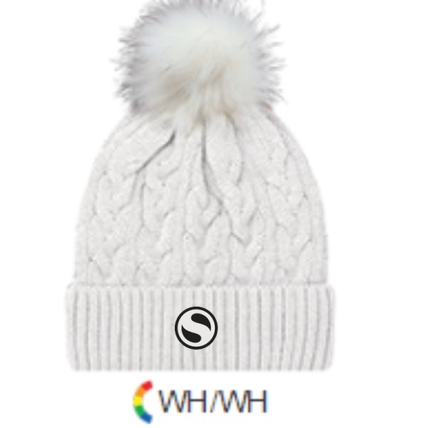 Ladies Cable Knit Fur Pom Toque