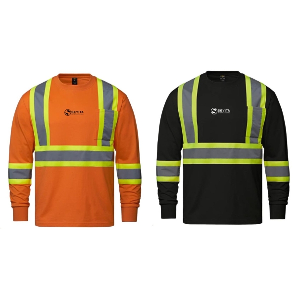 Adult Cotton Long Sleeve Hi-Vis T-Shirt - Image 2